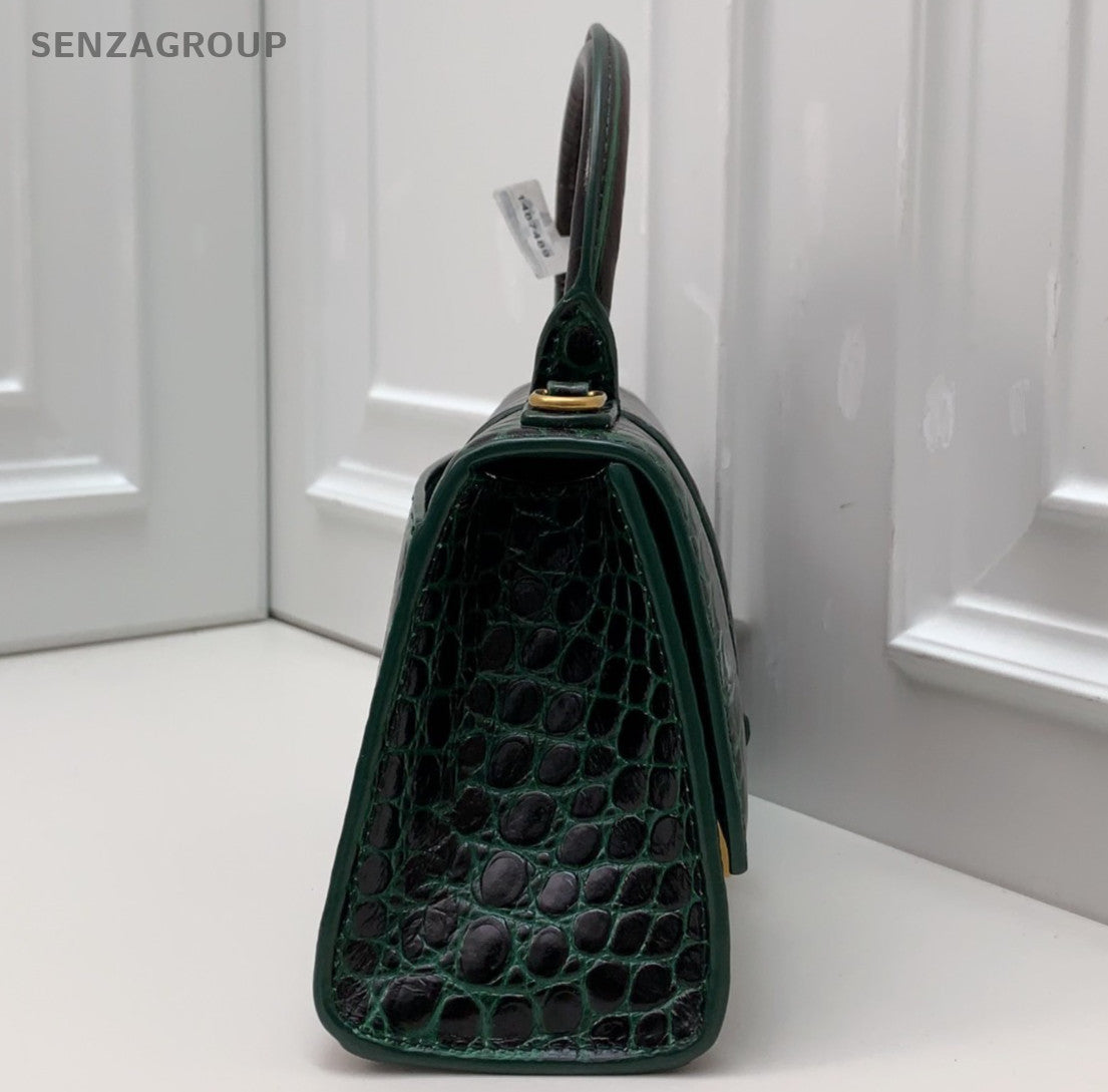 Balenciaga Calfskin 2Way Top Handle Bag Crossbody Green Gold Women Classic