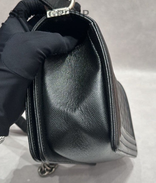 Chanel Leboy MM Chain Shoulder Bag Black Silver Used Women Classic