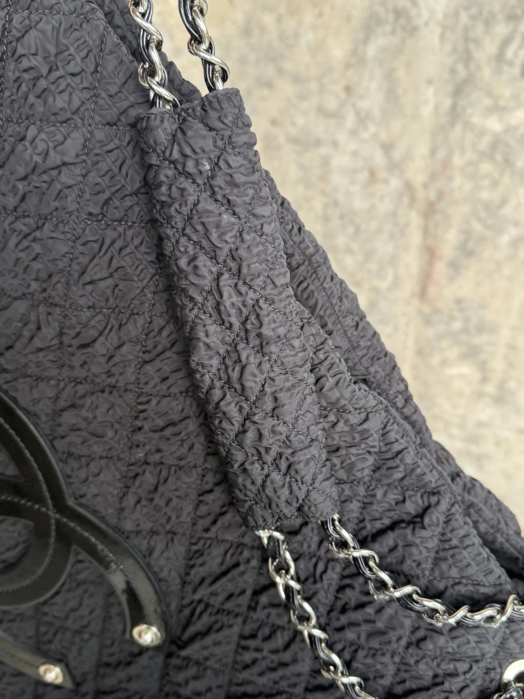 Chanel XXL Ruched Tote Bag Large Shoulder Bag Daily Carry Black Silver