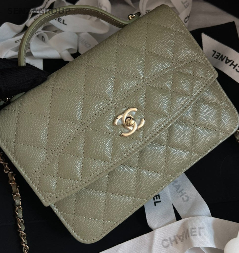 Chanel 25C Diamond Top Handle Bag Chain Crossbody Green Gold  Women Classic