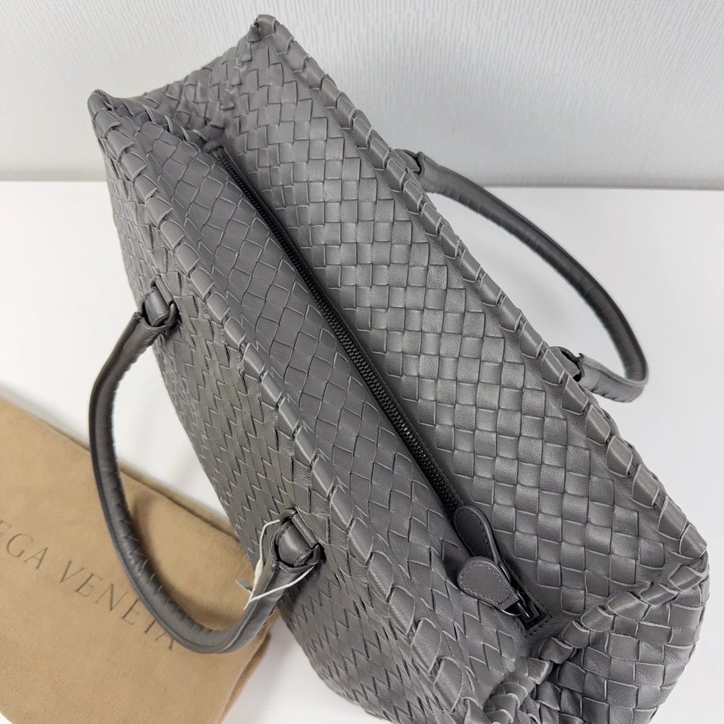 Bottega Veneta Gray Woven Leather Tote Shoulder Handbag For Women