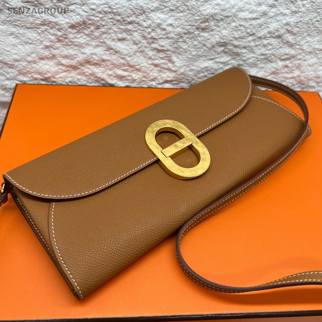 Hermès Maillon Brown Gold E Stamp Leather Shoulder Crossbody Bag Women