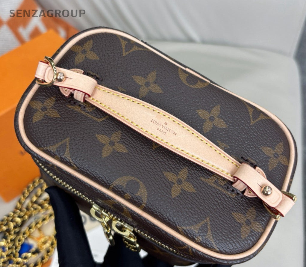 Louis Vuitton Monogram Nice Nano Top Handle Bag Chain Crossbody Brown Women