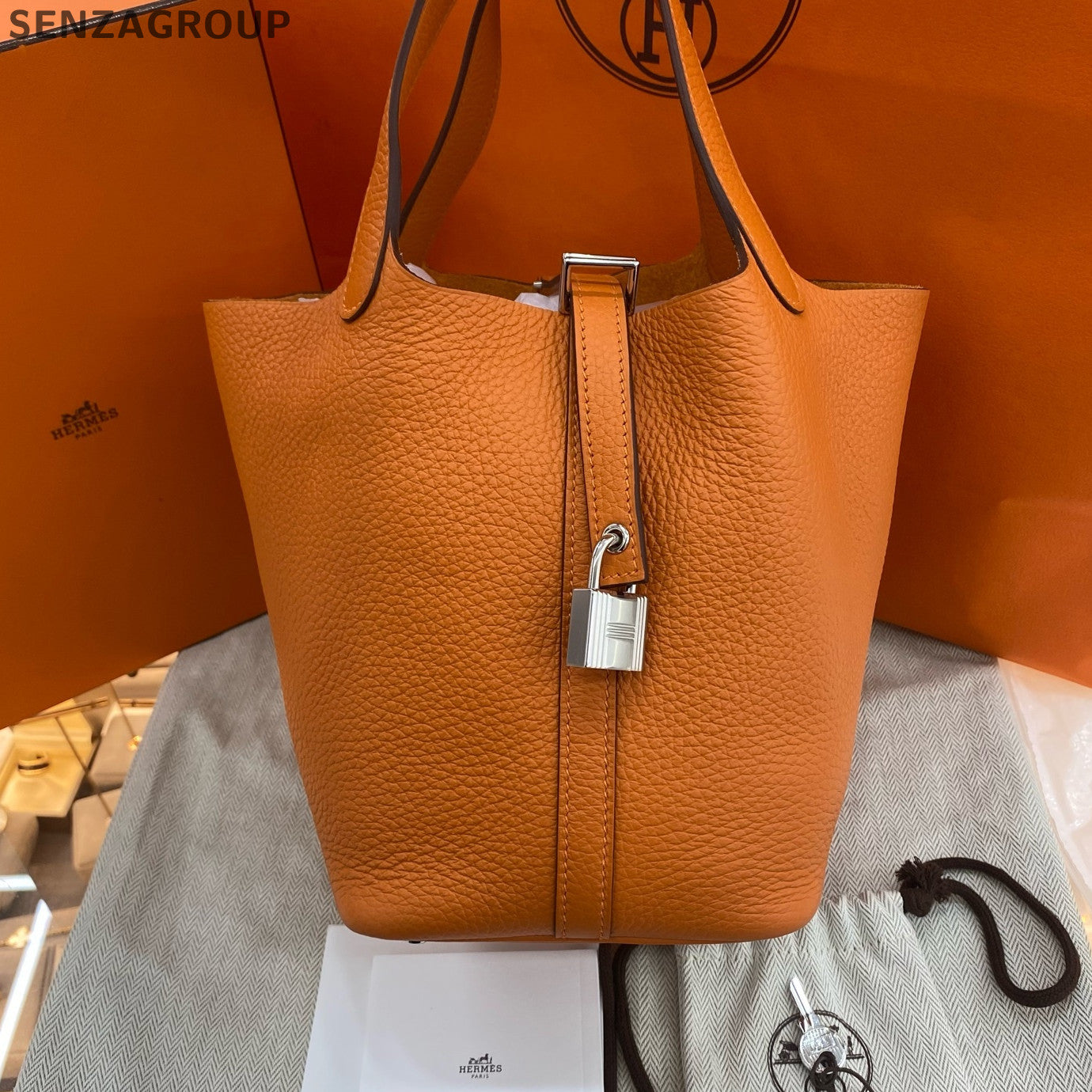 Hermès Picotin Lock Orange Silver Hardware Handbag Shoulder Bag