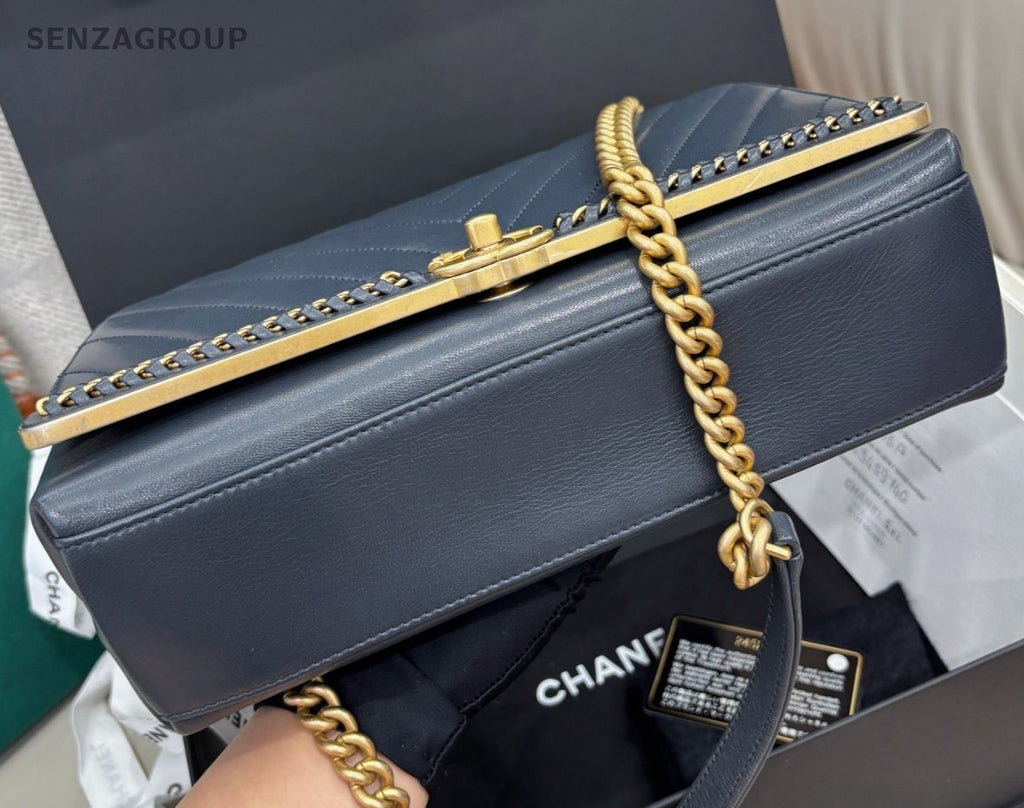 Chanel Chain 2Way Handbag Shoulder Bag Crossbody Blue Gold Women Classic