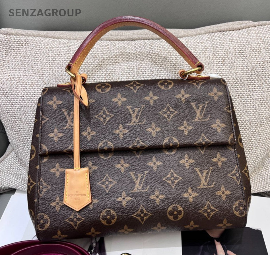 Louis Vuitton Cluny BB Monogram Top Handle Bag Crossbody Brown Women Classic