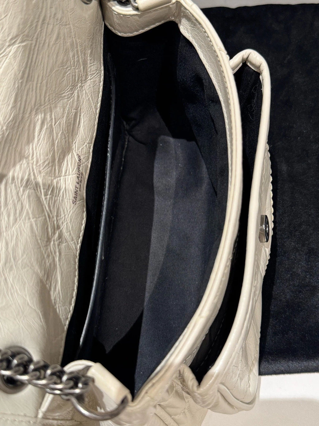 Saint Laurent Niki PM Chain Shoulder Bag White Silver Used Women Classic