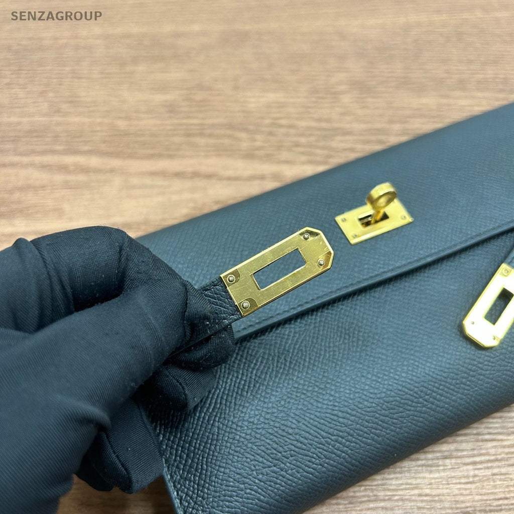Hermes Kelly Long Wallet Black Gold Women