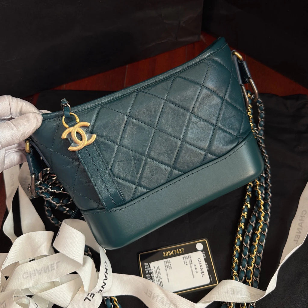 New Chanel Gabrielle PM Chain Blue Handbag Shoulder Bag Diamond Gold Hardware