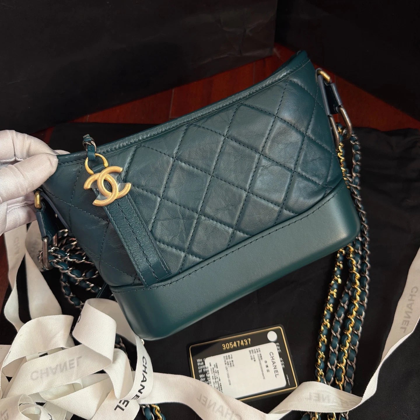 New Chanel Gabrielle PM Chain Blue Handbag Shoulder Bag Diamond Gold Hardware