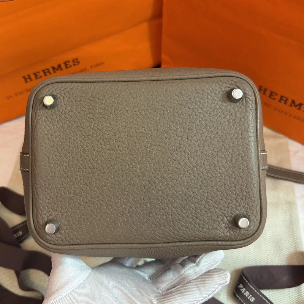 Excellent Hermes Picotin18 Tote Gray Handbag Silver Hardware with Key and Lock