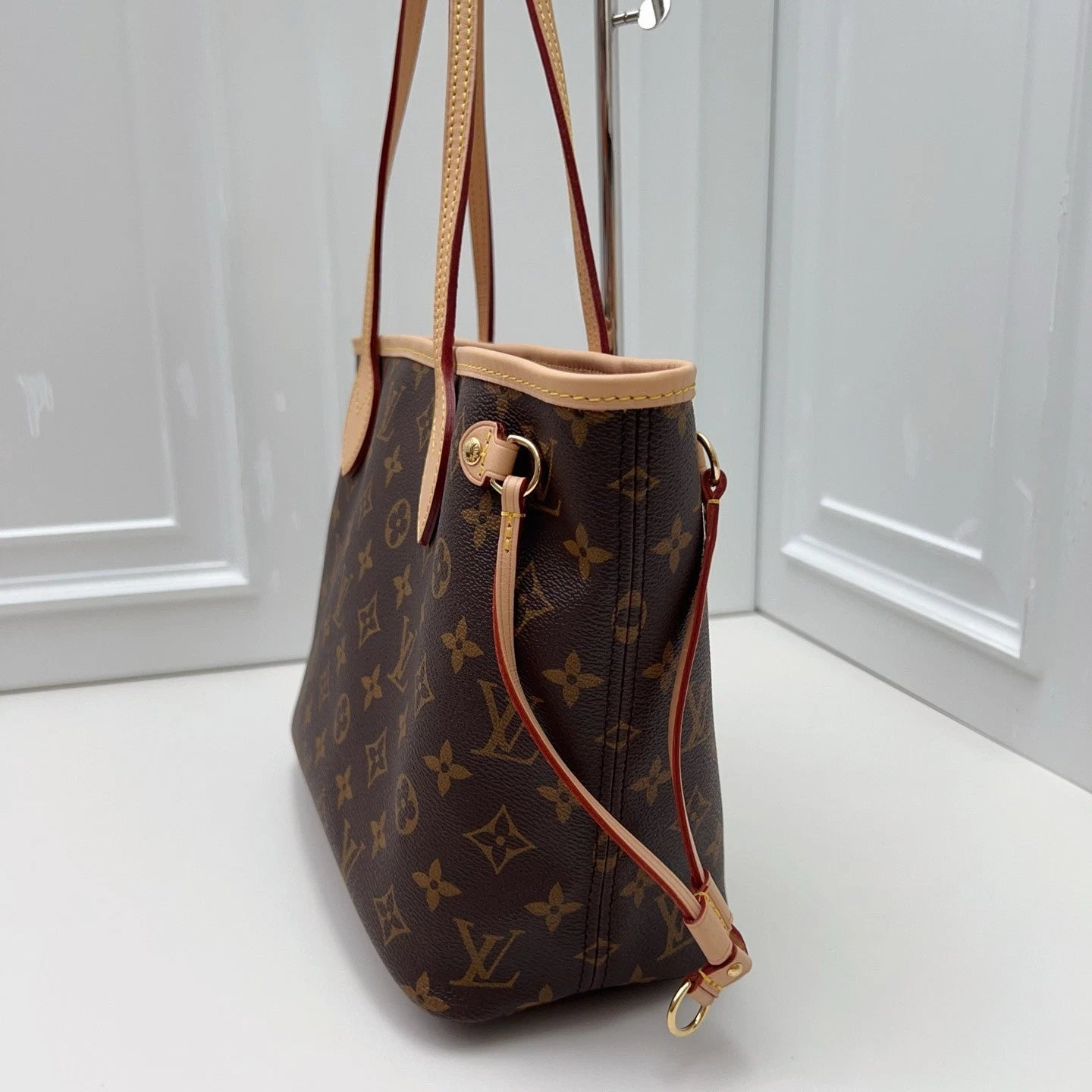 Louis Vuitton Neverfull PM Tote Shoulder Bag Monogram Canvas Brown Gold Women