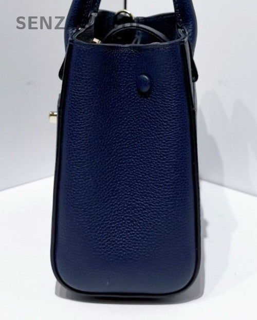 Chanel Calfskin Mini Top Handle Shoulder Bag Blue Gold Women Classic Designer