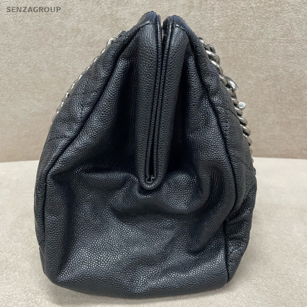 Chanel Bolide Calfskin Chain Shoulder Bag Black Silver Women Classic Diamond