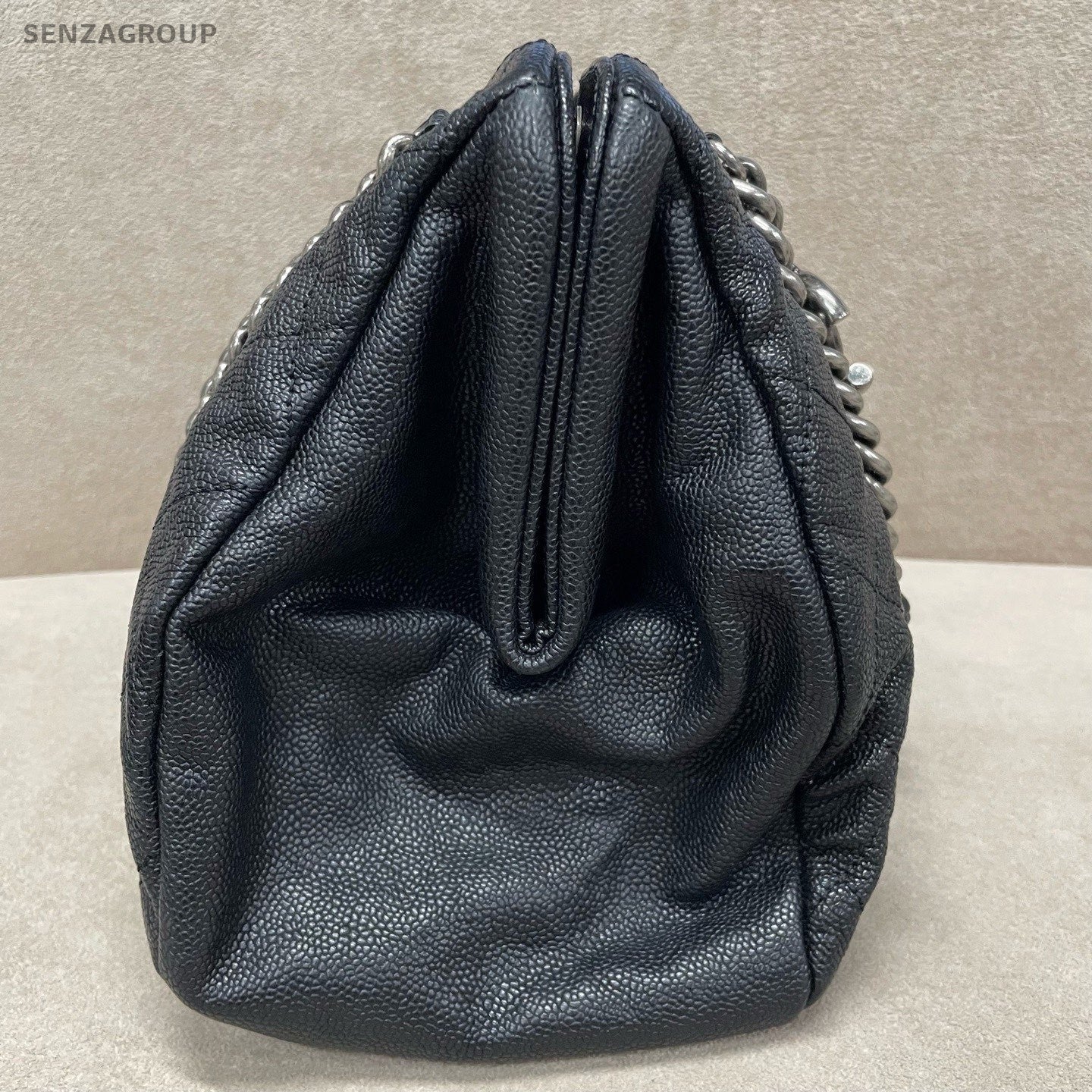 Chanel Bolide Calfskin Chain Shoulder Bag Black Silver Women Classic Diamond