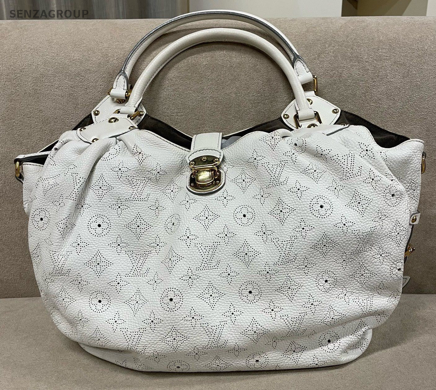 Louis Vuitton Mahina Monogram Top Handle Bag White Gold Women Classic