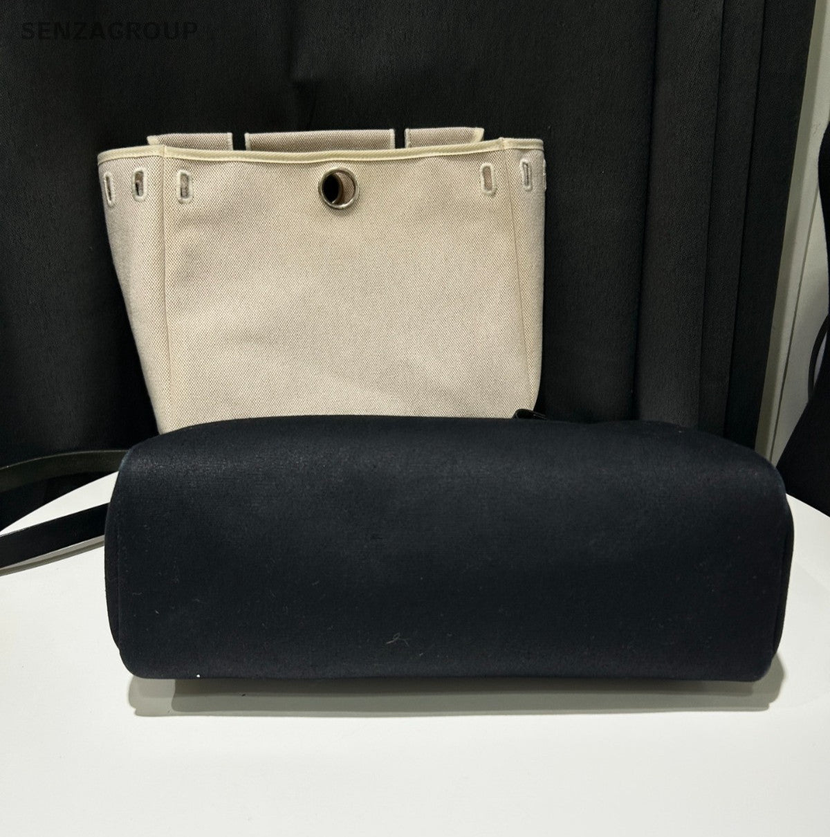 Hermes Herbag31 Top Handle Canvas Shoulder Handbag Black White Classic