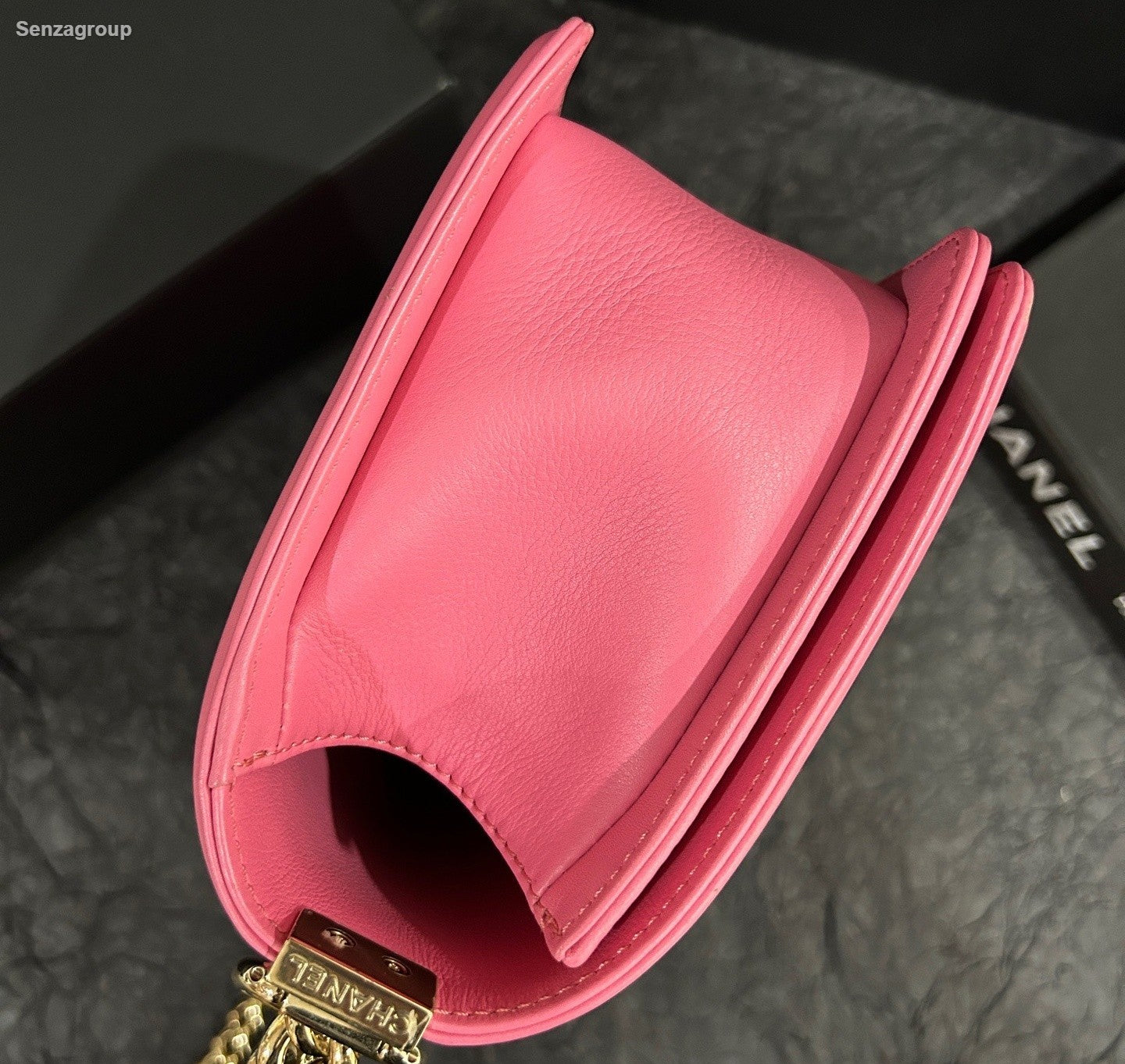 Chanel Leboy MM Calfskin Chain Shoulder Bag Crossbody Pink Gold Women Classic