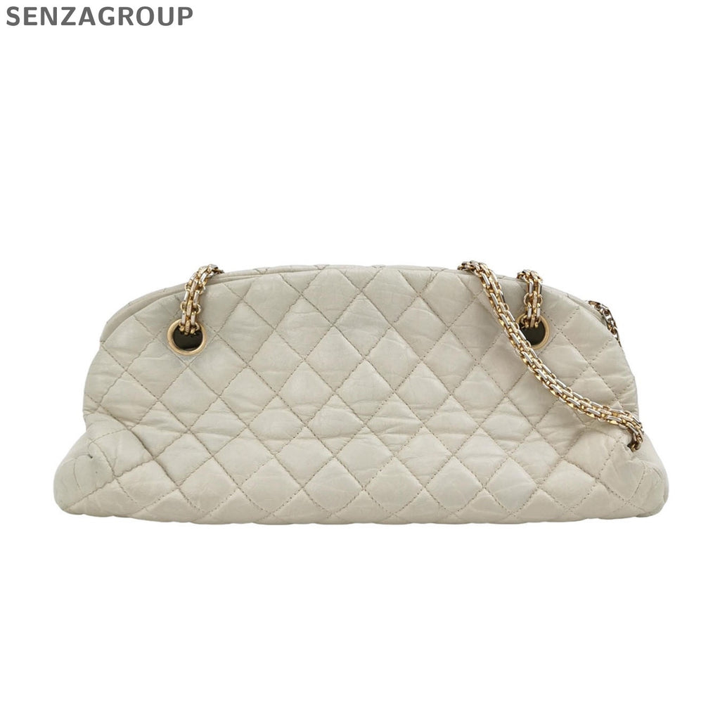Chanel Bowling Quilted Leather Chain Shoulder Bag - Silver White Classic