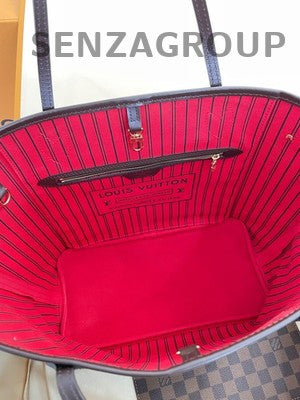 Louis Vuitton Damier Neverfull MM Tote Bag Brown Red Women Shoulder Bag