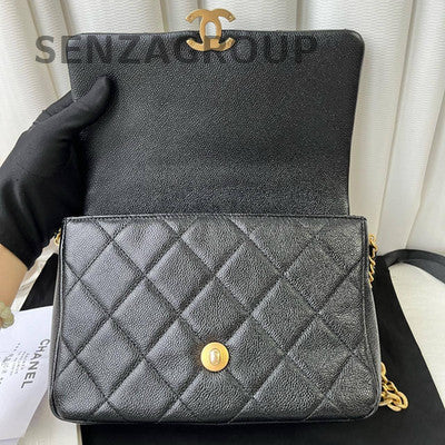 Chanel Black Gold Classic Flap Quilted Chain Shoulder Crossbody Bag