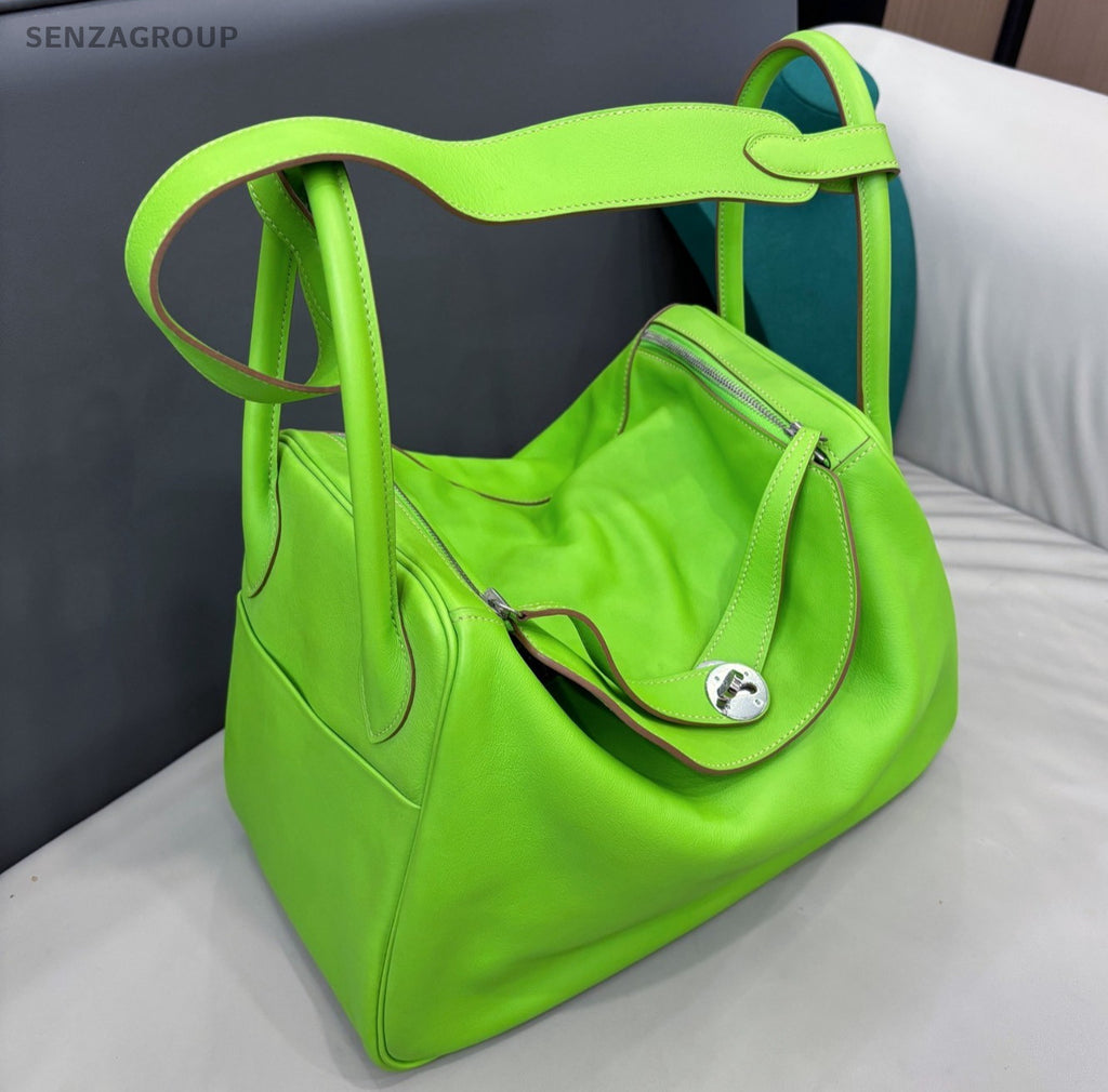 Hermes Lindy34 Top Handle Bag Shoulder Bag Green Silver Used Women Classic