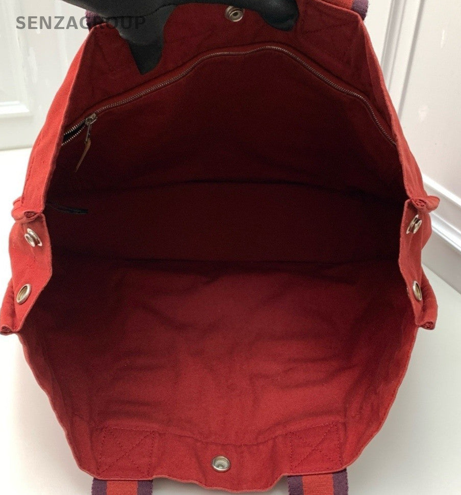Hermès Canvas Top Handle Shoulder Bag Women Red