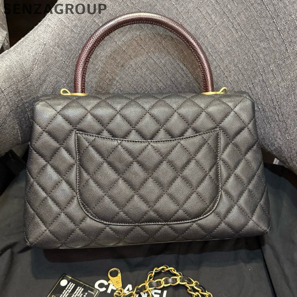 Chanel Coco Handle Medium Black Gold Quilted Classic Handbag