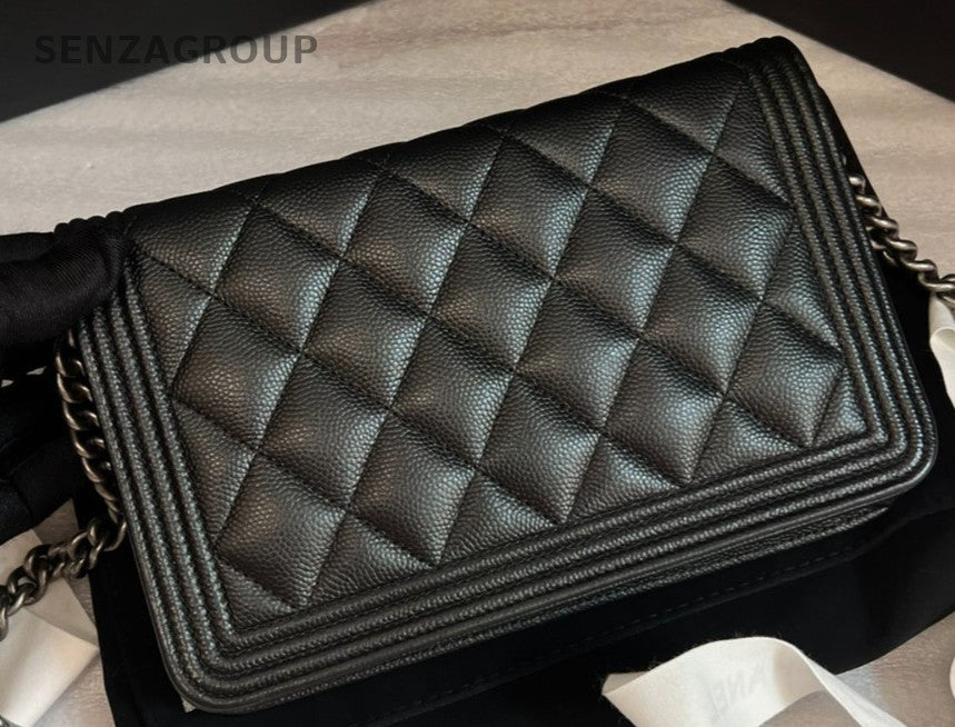Chanel Leboy WOC Chain Shoulder Bag Crossbody Black Silver Women Classic