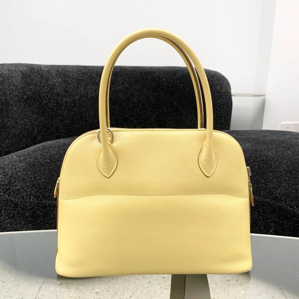 Hermes Bolide27 Epsom Leather Top Handle Bag Crossbody Yellow Silver Women S