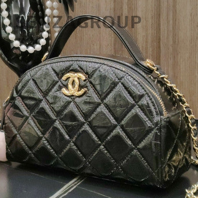 Chanel Bowling Quilted Chain Shoulder Bag Black Gold Classic Women's