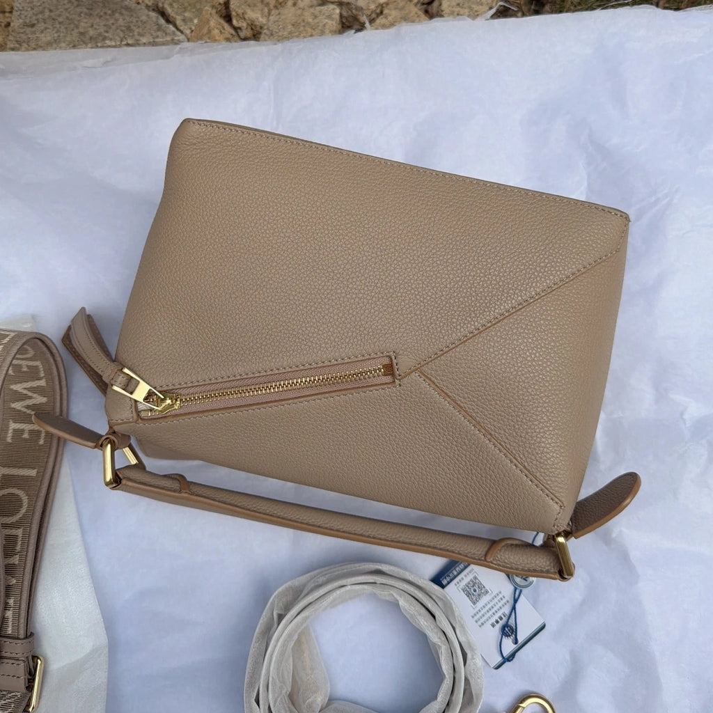 Loewe Puzzle PM Top Handle Shoulder Crossbody Gray Gold Used Women Classic