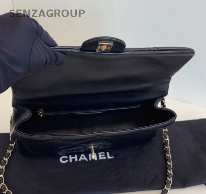 Chanel Classic Flap Chain Crossbody Top Handle Bag Black Gold Women Classic