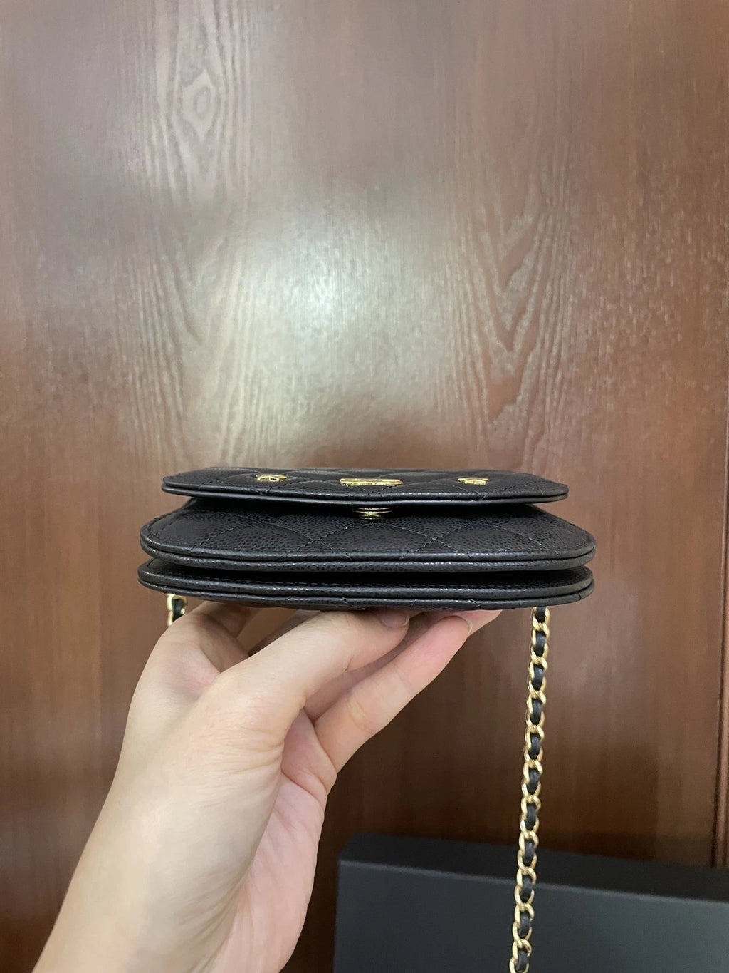 Chanel Black Gold Caviar Leather Star Saddle WOC Chain Bag For Women