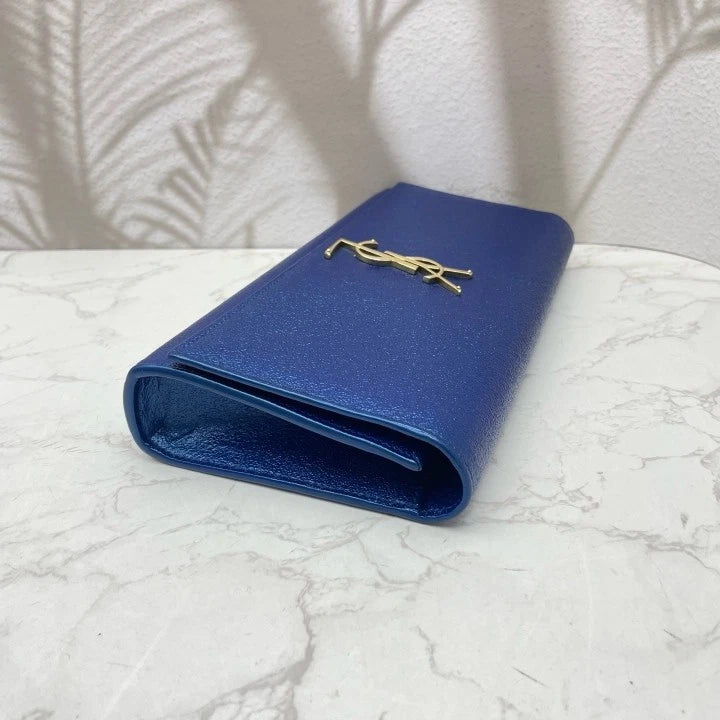 Saint Laurent Kate Blue Leather Long Clutch Evening Bag For Women
