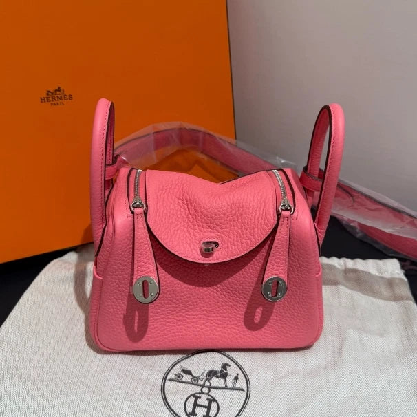 Hermes Lindy Mini Top Handle Shoulder Bag Pink Silver Women Classic D