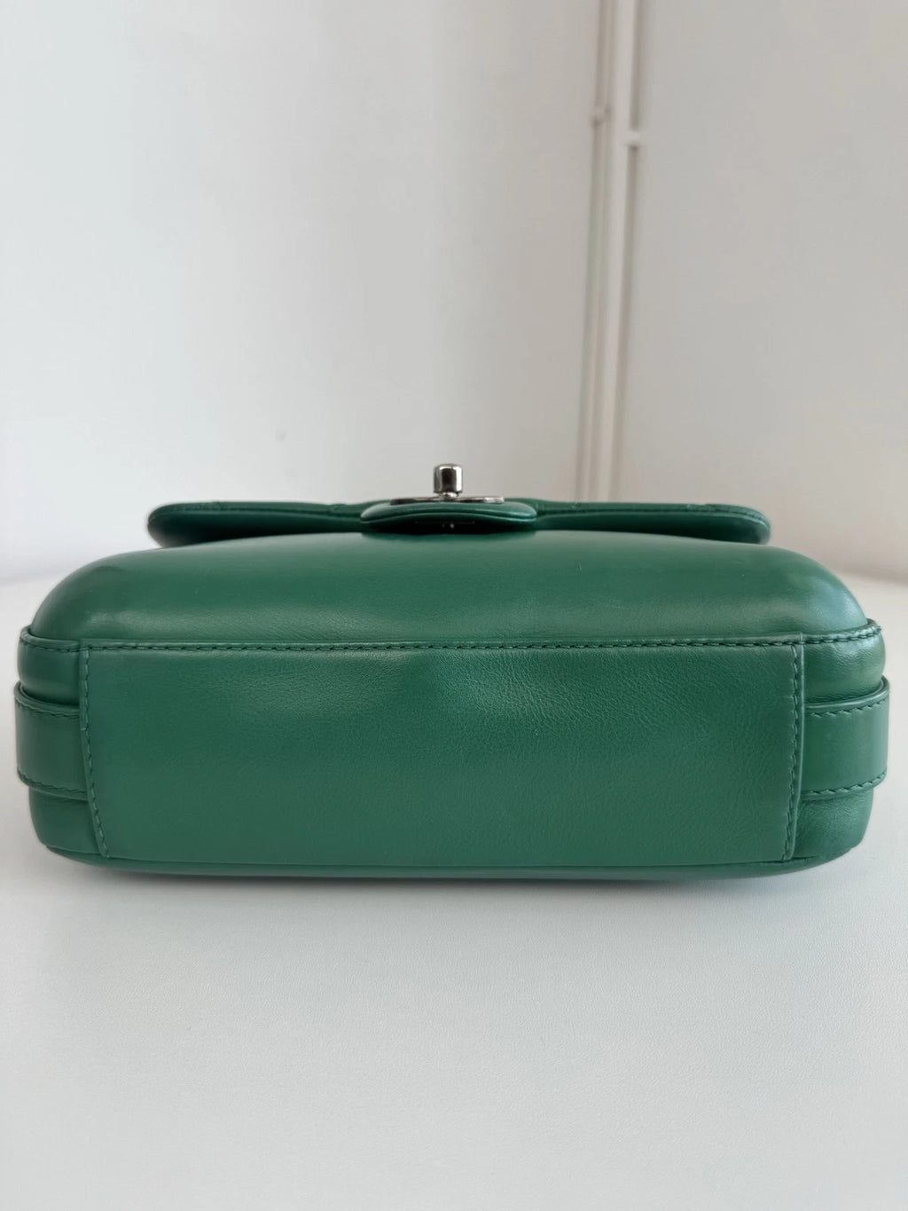 Chanel Classic Flap Calfskin Chain Shoulder Bag Crossbody Green Silver Women