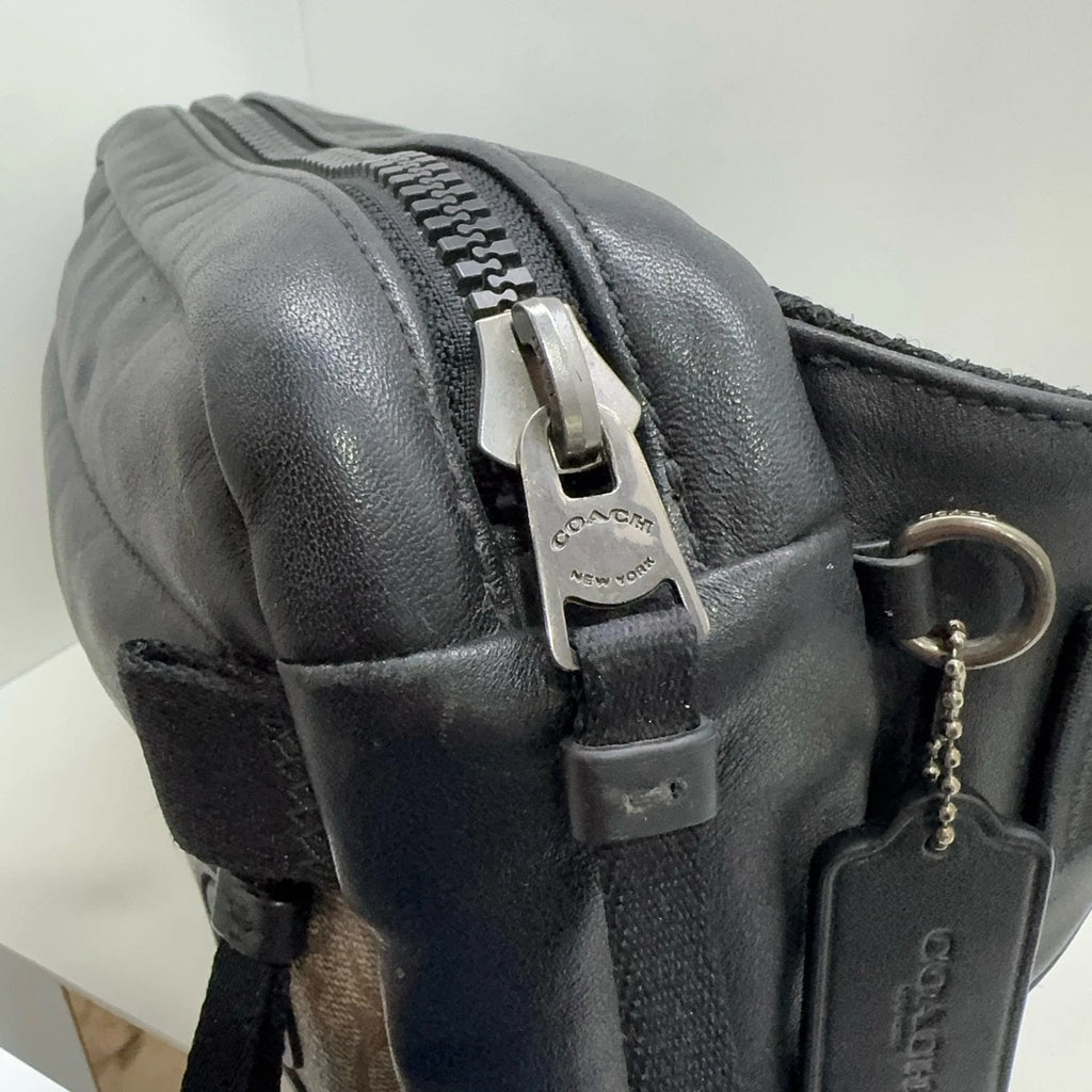 Coach Medium Monogram Canvas Leather Crossbody Waist Bag Khaki Black Women