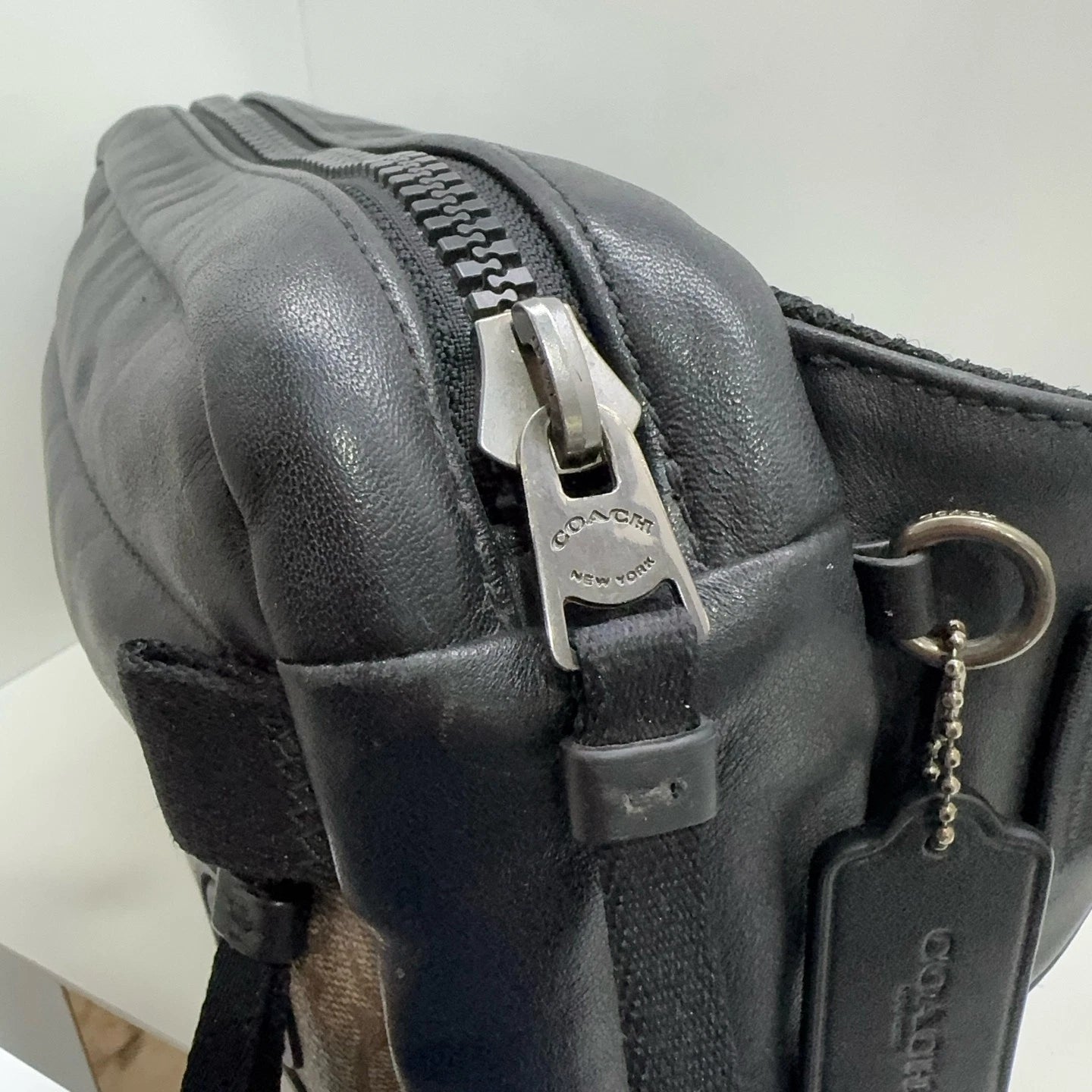 Coach Medium Monogram Canvas Leather Crossbody Waist Bag Khaki Black Women