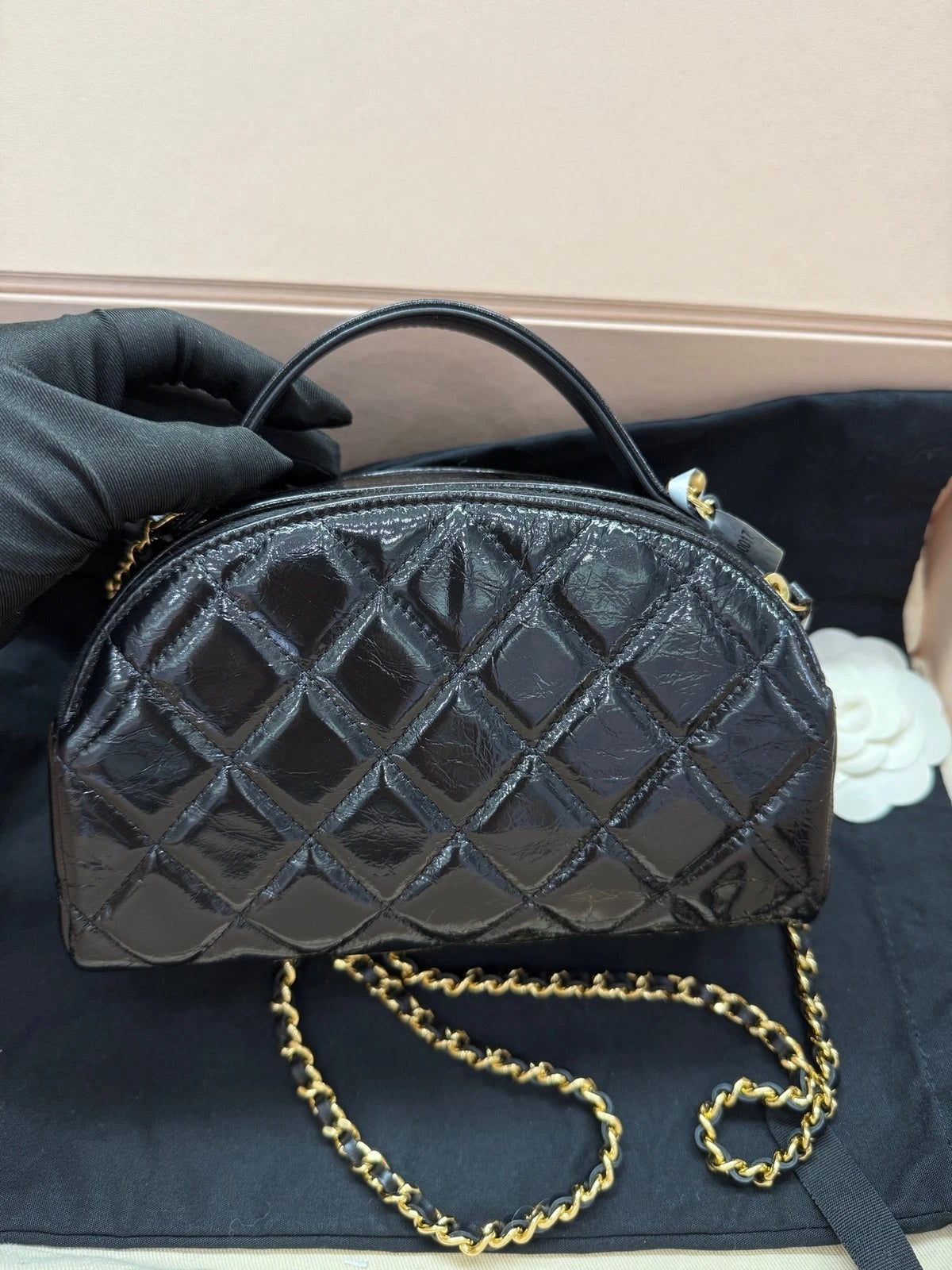 CHANEL Black Leather Large Boston Bowling Bag For Women