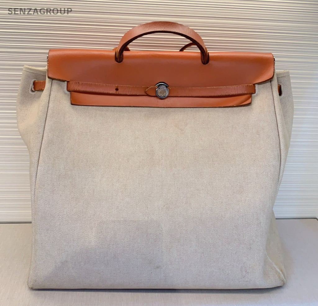 Hermes Herbag 2Way Top Handle Bag Shoulder Bag White Brown Silver Women Classic