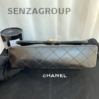Chanel Classic Flap Quilted Pearl Chain Shoulder Bag Black Gold Hardware