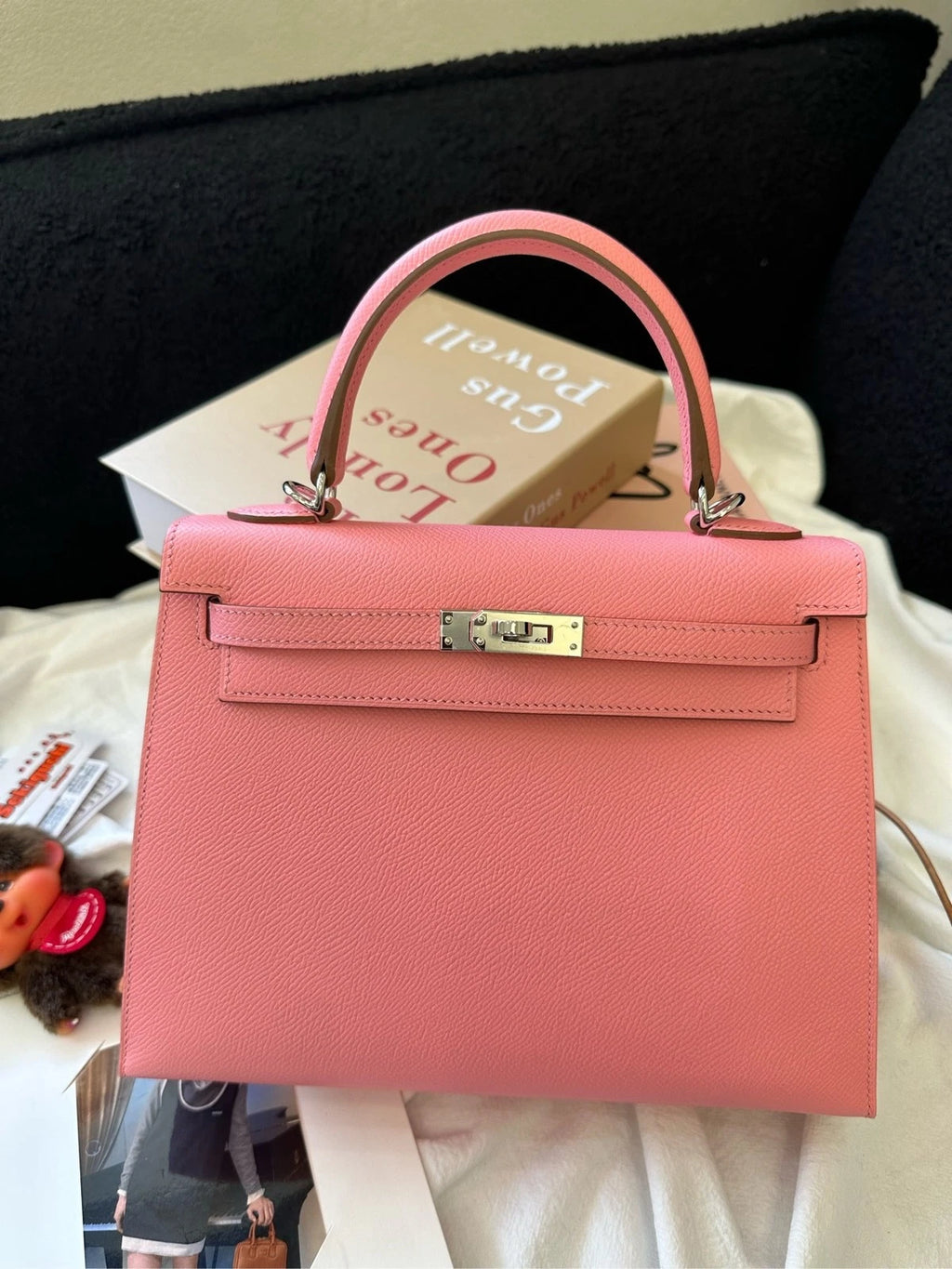 Hermes Kelly25 Pink Leather Top Handle Bag For Women