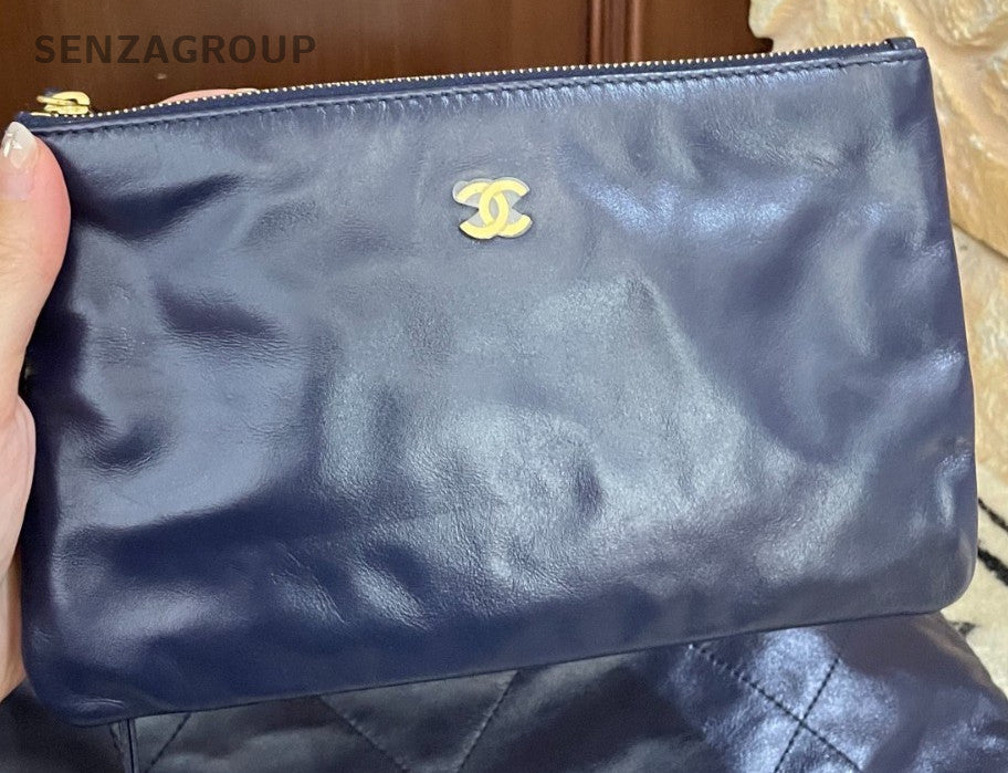 Chanel 22PM Chain Shoulder Bag Crossbody Blue Gold Diamond Women Classic