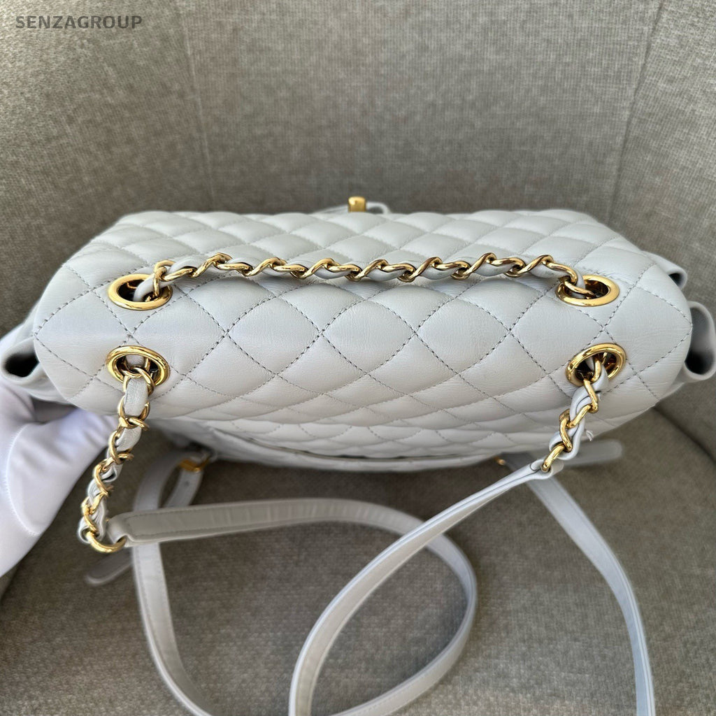 Chanel Salzburg Diamond Backpack Gray Gold Used Women Classic Fashion