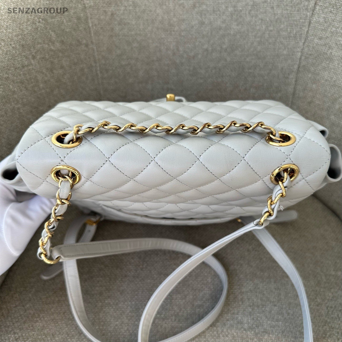Chanel Salzburg Diamond Backpack Gray Gold Used Women Classic Fashion