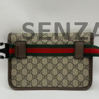 Gucci GG Supreme Messenger Crossbody Waist Bag Brown Gold Buckle Women