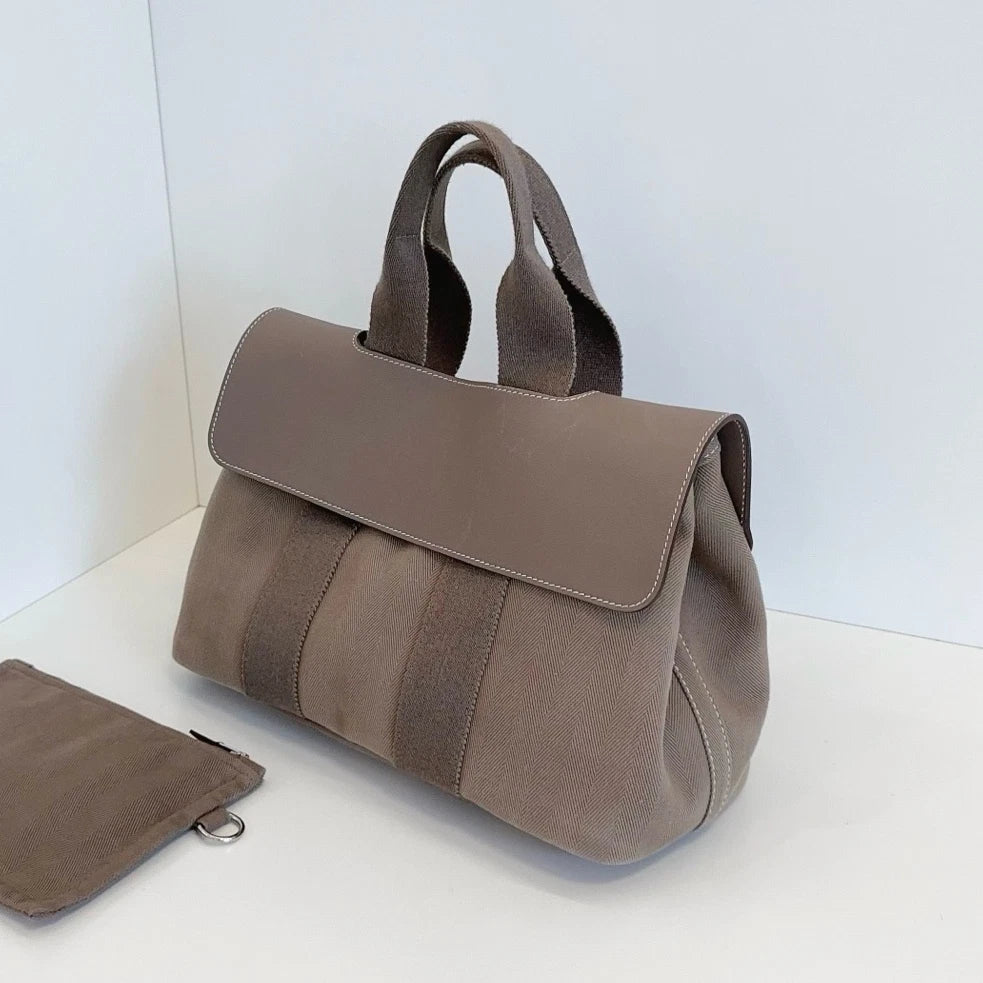 Authentic Hermes Valparaiso Canvas Top Handle Bag Grey