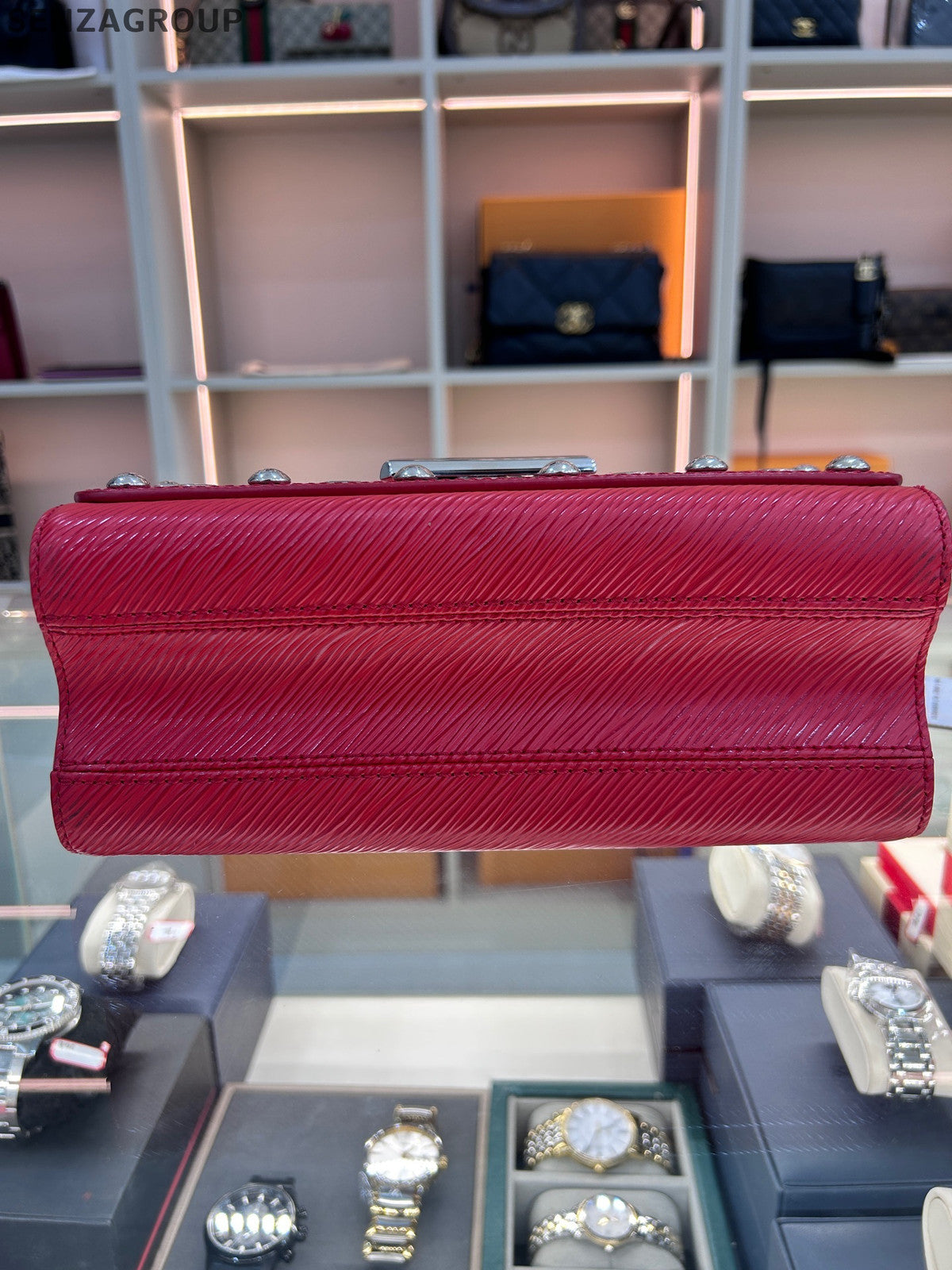 Louis Vuitton Epi Leather Twist MM Chain Bag Red Silver