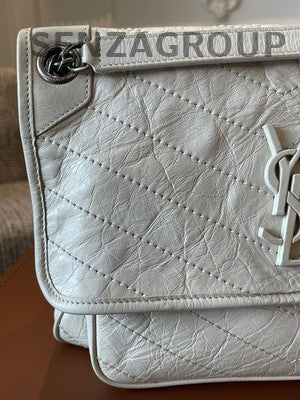 Saint Laurent Niki Bag White Silver Hardware Chain Crossbody Shoulder Bag